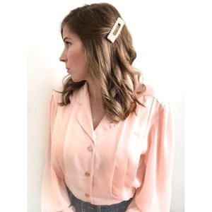 80s Vintage Pink Pleated Long Sleeve Blouse